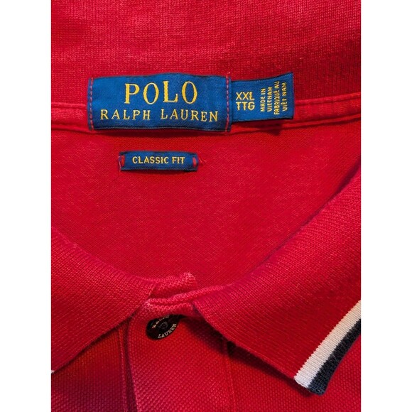 Polo Ralph Lauren Classics Red Black White Shirt Rubber Logo XXL Sleeve Spellout - Picture 9 of 11